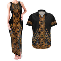 Gold Aotearoa Mangopare Kowhaiwhai and Niho Taniwha Couples Matching Tank Maxi Dress and Hawaiian Shirt Maori New Zealand LT14 Gold - Polynesian Pride