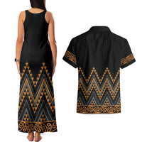 Gold Aotearoa Mangopare Kowhaiwhai and Niho Taniwha Couples Matching Tank Maxi Dress and Hawaiian Shirt Maori New Zealand LT14 - Polynesian Pride