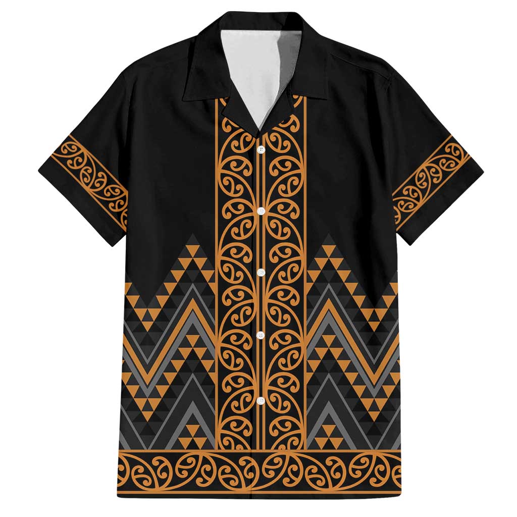 Gold Aotearoa Mangopare Kowhaiwhai and Niho Taniwha Family Matching Long Sleeve Bodycon Dress and Hawaiian Shirt Maori New Zealand LT14 Dad's Shirt - Short Sleeve Gold - Polynesian Pride