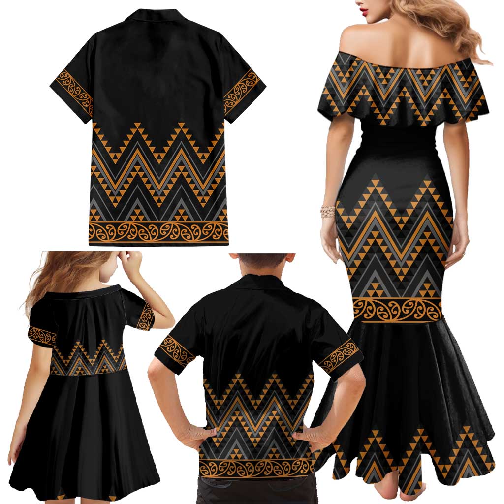 Gold Aotearoa Mangopare Kowhaiwhai and Niho Taniwha Family Matching Mermaid Dress and Hawaiian Shirt Maori New Zealand LT14 - Polynesian Pride