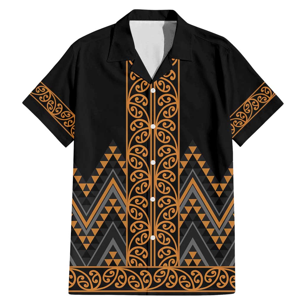 Gold Aotearoa Mangopare Kowhaiwhai and Niho Taniwha Family Matching Mermaid Dress and Hawaiian Shirt Maori New Zealand LT14 Dad's Shirt - Short Sleeve Gold - Polynesian Pride