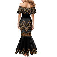 Gold Aotearoa Mangopare Kowhaiwhai and Niho Taniwha Family Matching Mermaid Dress and Hawaiian Shirt Maori New Zealand LT14 - Polynesian Pride