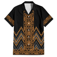 Gold Aotearoa Mangopare Kowhaiwhai and Niho Taniwha Family Matching Off The Shoulder Long Sleeve Dress and Hawaiian Shirt Maori New Zealand LT14 Dad's Shirt - Short Sleeve Gold - Polynesian Pride