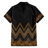 Gold Aotearoa Mangopare Kowhaiwhai and Niho Taniwha Family Matching Off The Shoulder Long Sleeve Dress and Hawaiian Shirt Maori New Zealand LT14 - Polynesian Pride