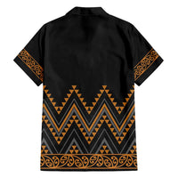Gold Aotearoa Mangopare Kowhaiwhai and Niho Taniwha Family Matching Off Shoulder Maxi Dress and Hawaiian Shirt Maori New Zealand LT14 - Polynesian Pride