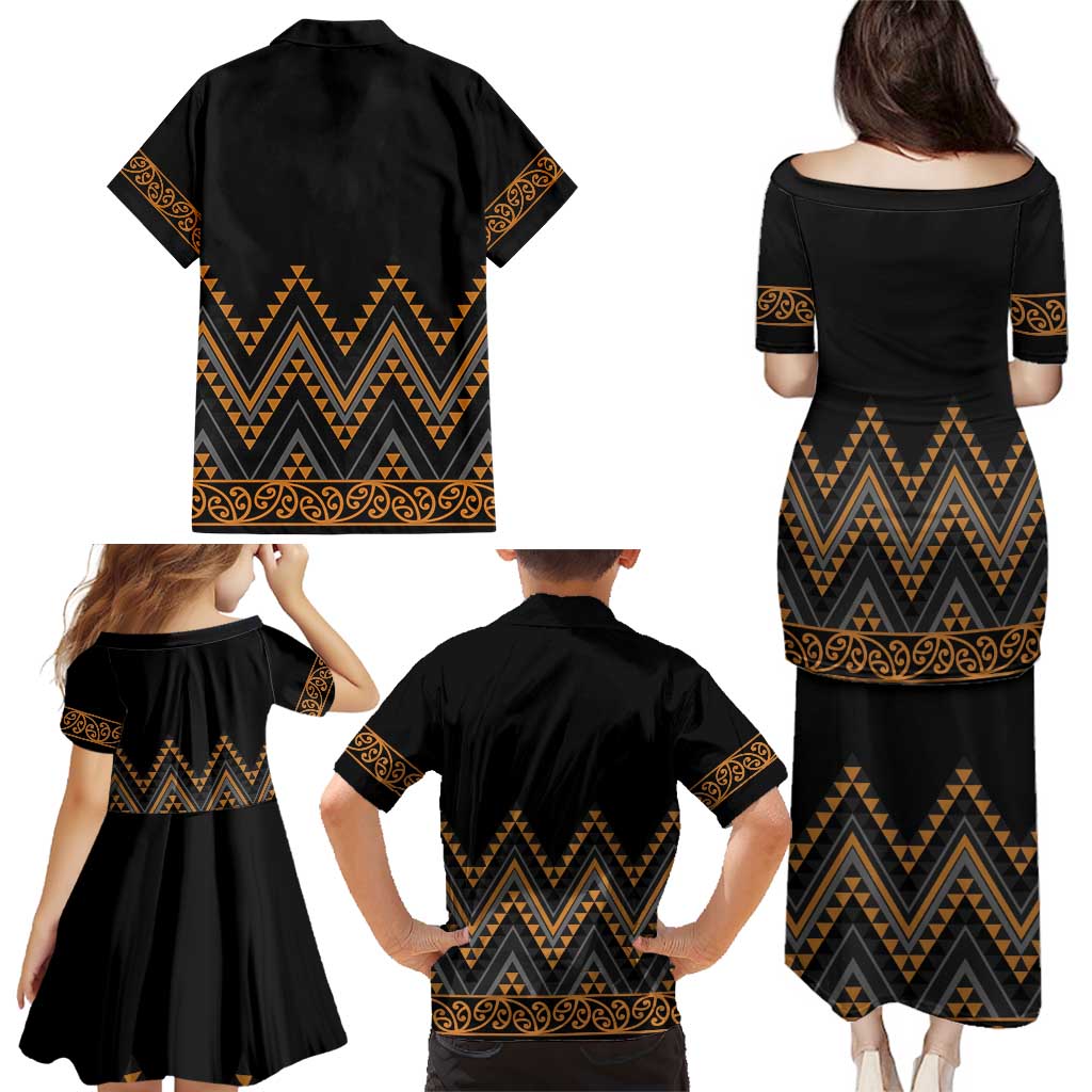 Gold Aotearoa Mangopare Kowhaiwhai and Niho Taniwha Family Matching Puletasi and Hawaiian Shirt Maori New Zealand LT14 - Polynesian Pride