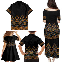 Gold Aotearoa Mangopare Kowhaiwhai and Niho Taniwha Family Matching Puletasi and Hawaiian Shirt Maori New Zealand LT14 - Polynesian Pride