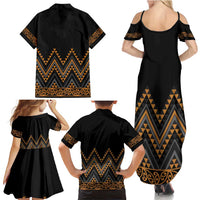 Gold Aotearoa Mangopare Kowhaiwhai and Niho Taniwha Family Matching Summer Maxi Dress and Hawaiian Shirt Maori New Zealand LT14 - Polynesian Pride
