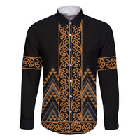 Gold Aotearoa Mangopare Kowhaiwhai and Niho Taniwha Family Matching Summer Maxi Dress and Hawaiian Shirt Maori New Zealand LT14 Dad's Shirt - Long Sleeve Gold - Polynesian Pride