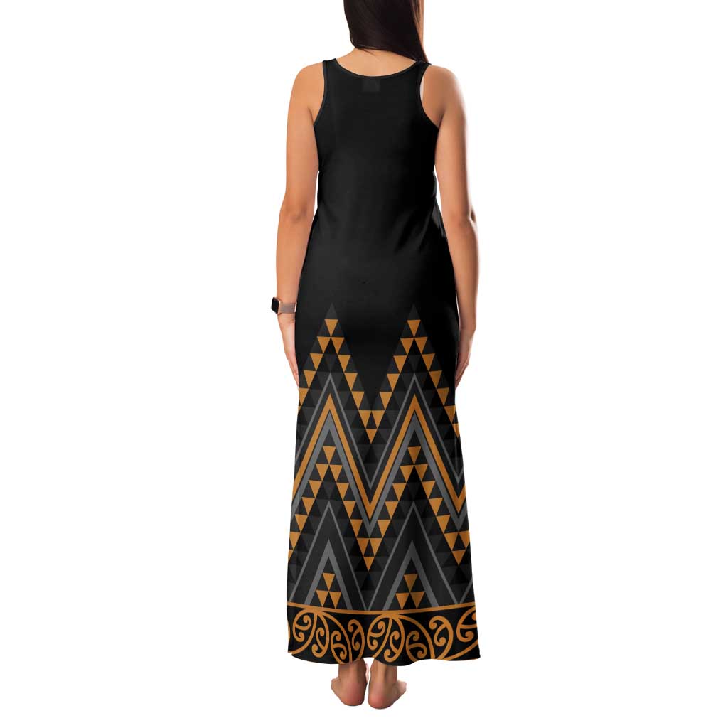 Gold Aotearoa Mangopare Kowhaiwhai and Niho Taniwha Family Matching Tank Maxi Dress and Hawaiian Shirt Maori New Zealand LT14 - Polynesian Pride