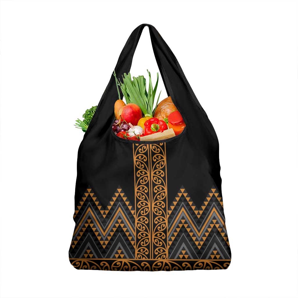 Gold Aotearoa Mangopare Kowhaiwhai and Niho Taniwha Grocery Bag Maori New Zealand LT14 1-pack One Size Gold - Polynesian Pride