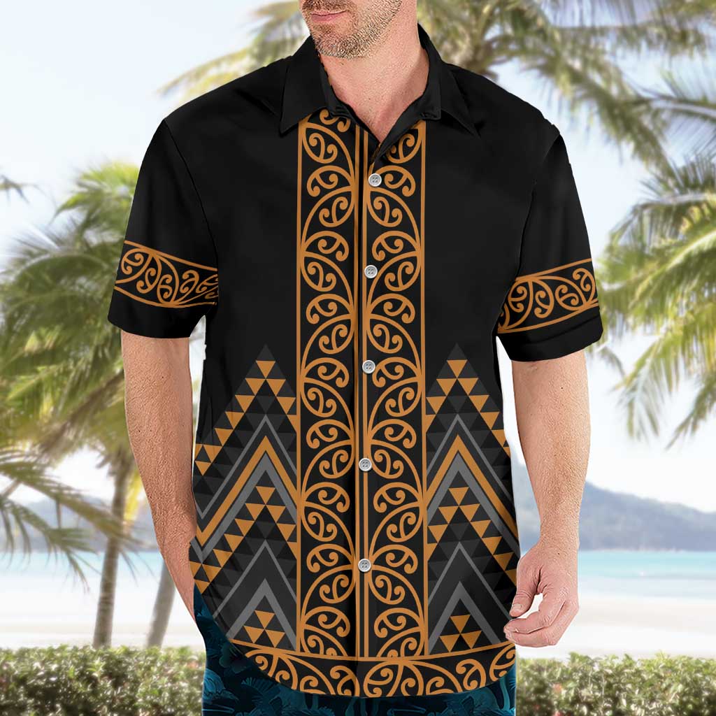 Gold Aotearoa Mangopare Kowhaiwhai and Niho Taniwha Hawaiian Shirt Maori New Zealand LT14 - Polynesian Pride