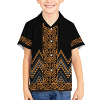 Gold Aotearoa Mangopare Kowhaiwhai and Niho Taniwha Hawaiian Shirt Maori New Zealand LT14 - Polynesian Pride