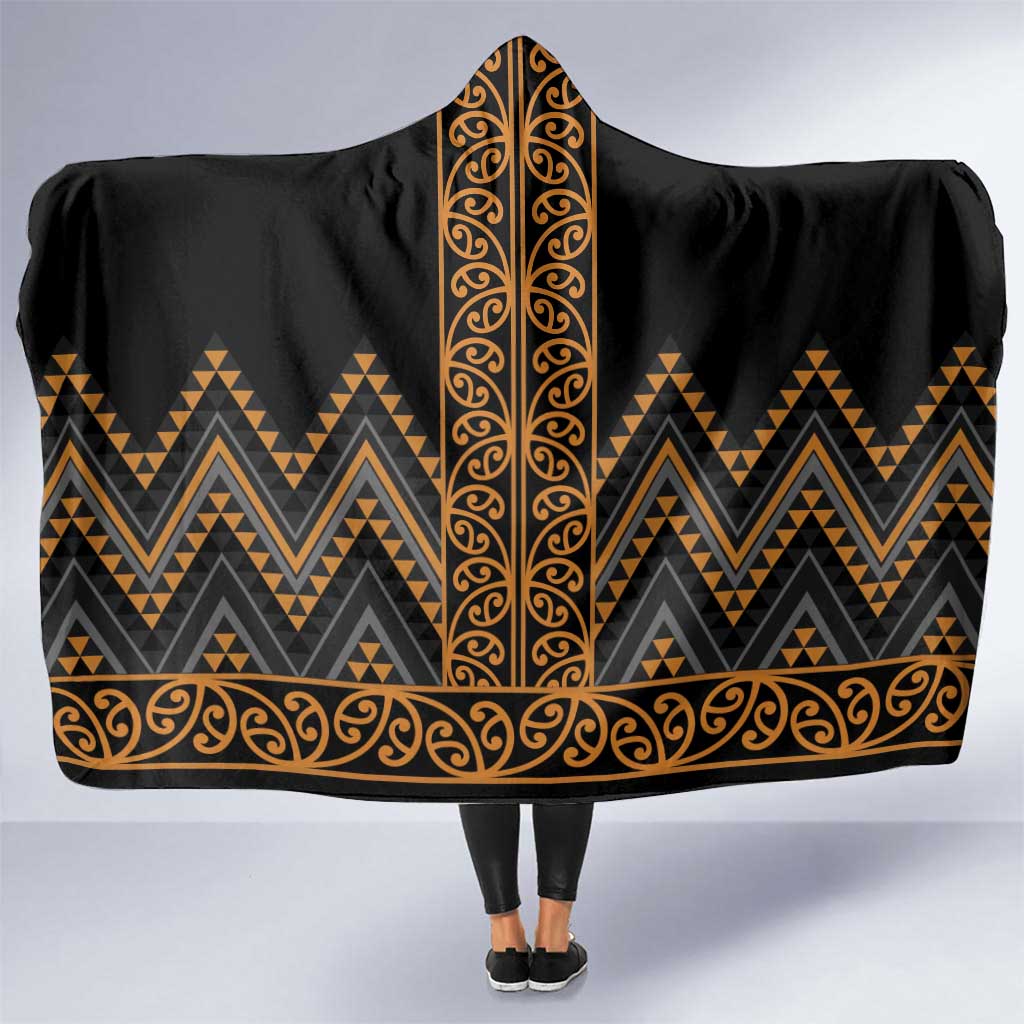 Gold Aotearoa Mangopare Kowhaiwhai and Niho Taniwha Hooded Blanket Maori New Zealand LT14 One Size Gold - Polynesian Pride