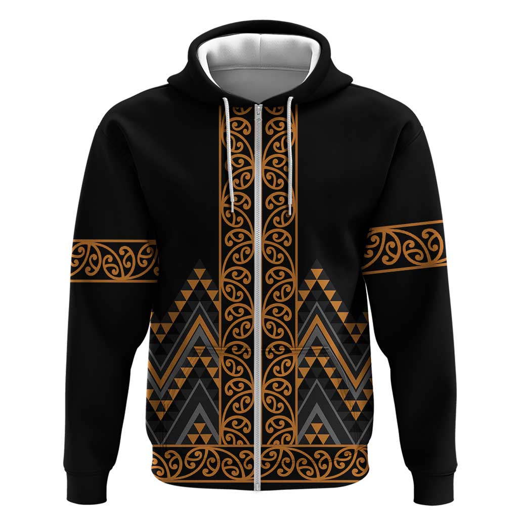 Gold Aotearoa Mangopare Kowhaiwhai and Niho Taniwha Hoodie Maori New Zealand LT14 Zip Hoodie Gold - Polynesian Pride