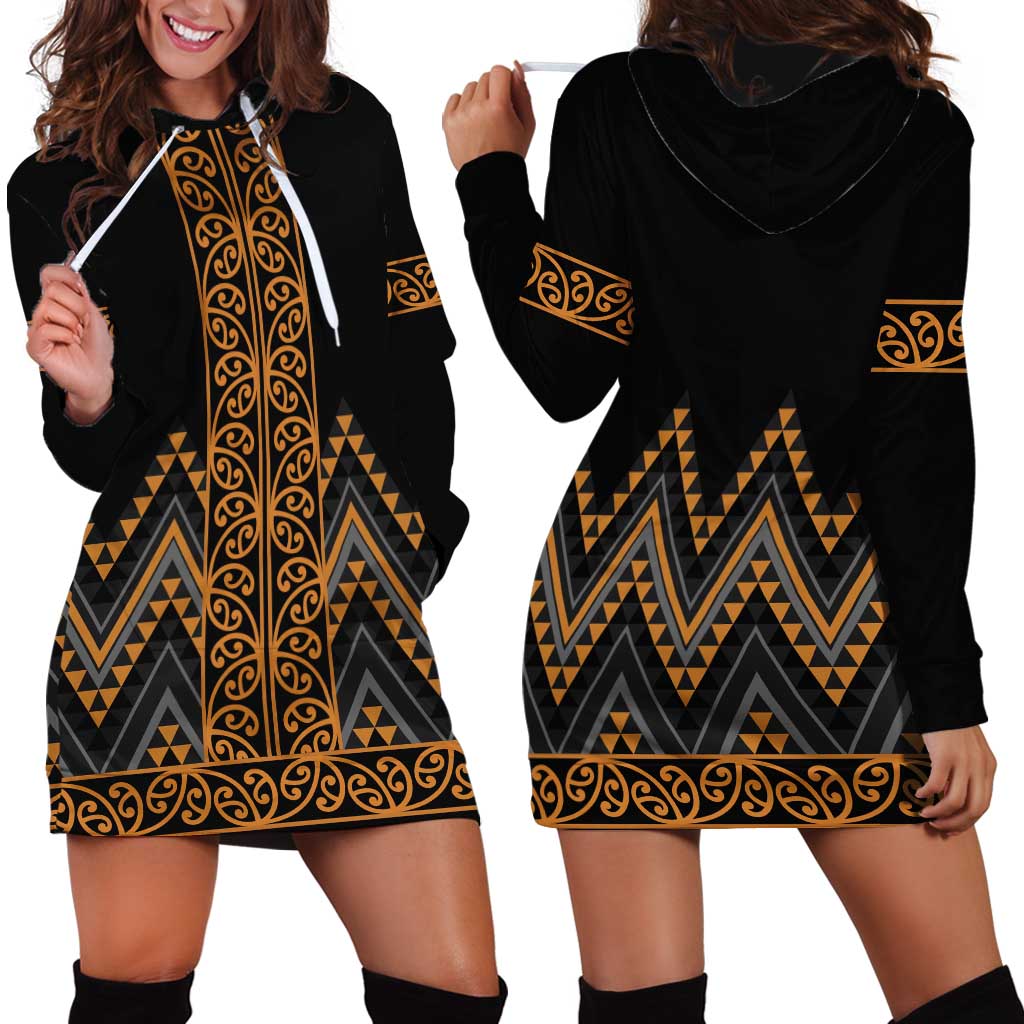 Gold Aotearoa Mangopare Kowhaiwhai and Niho Taniwha Hoodie Dress Maori New Zealand