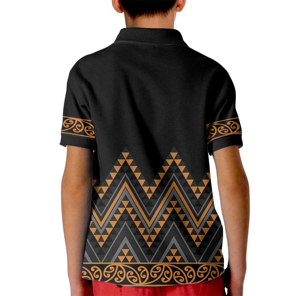Gold Aotearoa Mangopare Kowhaiwhai and Niho Taniwha Kid Polo Shirt Maori New Zealand LT14 - Polynesian Pride