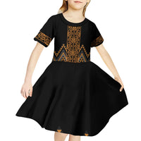 Gold Aotearoa Mangopare Kowhaiwhai and Niho Taniwha Kid Short Sleeve Dress Maori New Zealand LT14 - Polynesian Pride