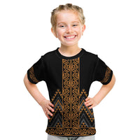 Gold Aotearoa Mangopare Kowhaiwhai and Niho Taniwha Kid T Shirt Maori New Zealand LT14 Gold - Polynesian Pride