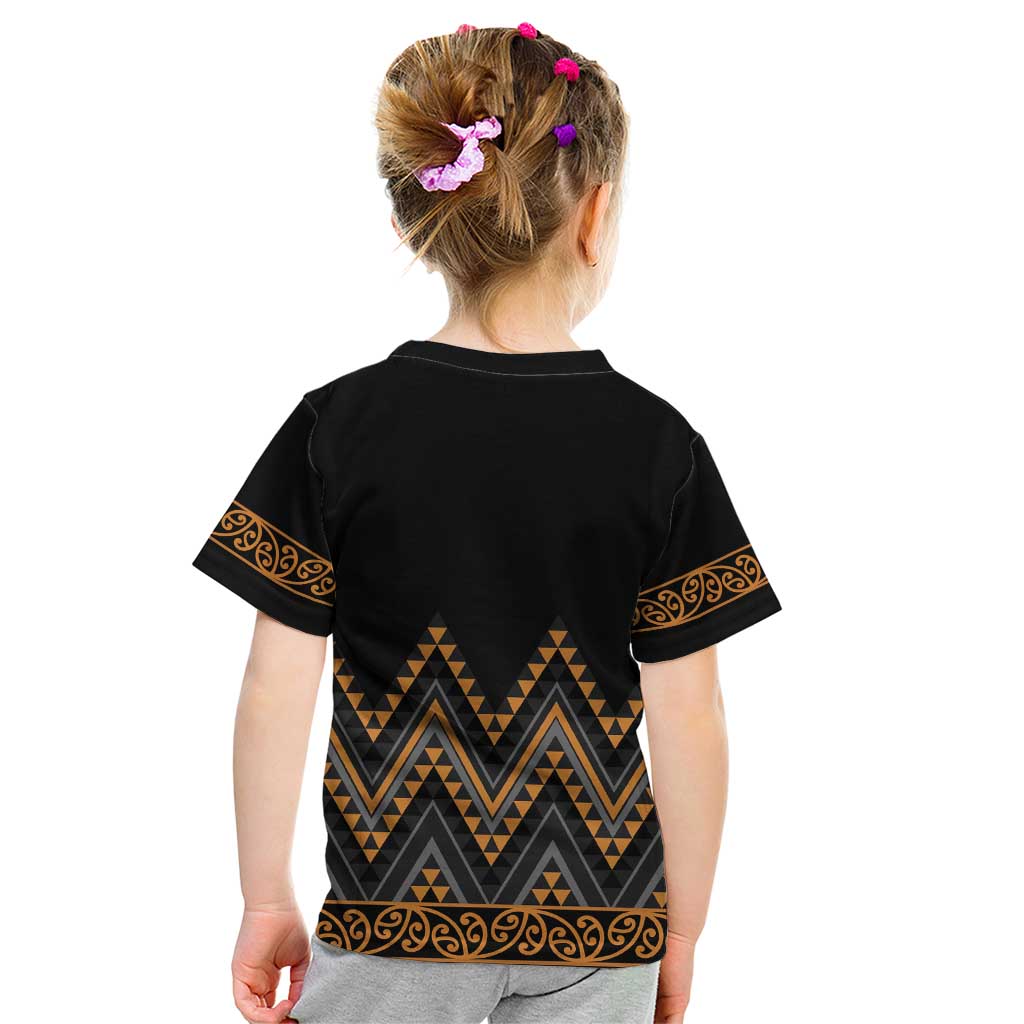 Gold Aotearoa Mangopare Kowhaiwhai and Niho Taniwha Kid T Shirt Maori New Zealand LT14 - Polynesian Pride
