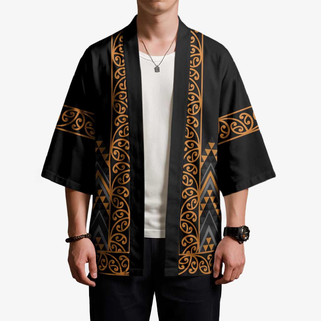 Gold Aotearoa Mangopare Kowhaiwhai Niho Taniwha Kimono Maori New Zealand - Polynesian Pride
