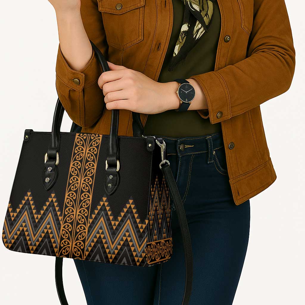 Gold Aotearoa Mangopare Kowhaiwhai Niho Taniwha Leather Bag Maori New Zealand - Polynesian Pride