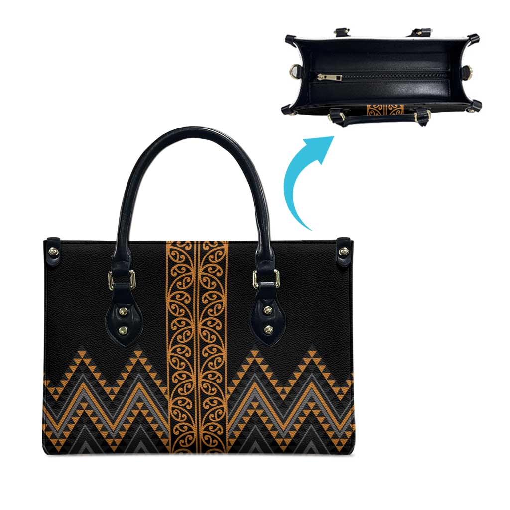 Gold Aotearoa Mangopare Kowhaiwhai Niho Taniwha Leather Bag Maori New Zealand - Polynesian Pride