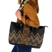 Gold Aotearoa Mangopare Kowhaiwhai and Niho Taniwha Leather Tote Bag Maori New Zealand LT14 Gold - Polynesian Pride