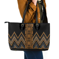 Gold Aotearoa Mangopare Kowhaiwhai and Niho Taniwha Leather Tote Bag Maori New Zealand LT14 - Polynesian Pride