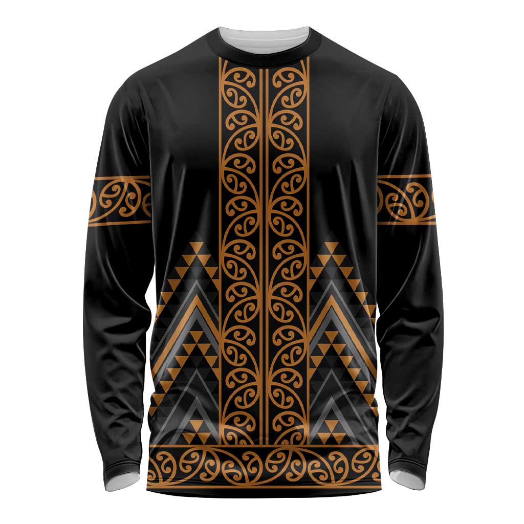 Gold Aotearoa Mangopare Kowhaiwhai and Niho Taniwha Long Sleeve Shirt Maori New Zealand LT14 Unisex Gold - Polynesian Pride