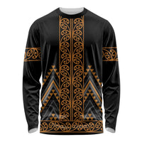 Gold Aotearoa Mangopare Kowhaiwhai and Niho Taniwha Long Sleeve Shirt Maori New Zealand LT14 Unisex Gold - Polynesian Pride