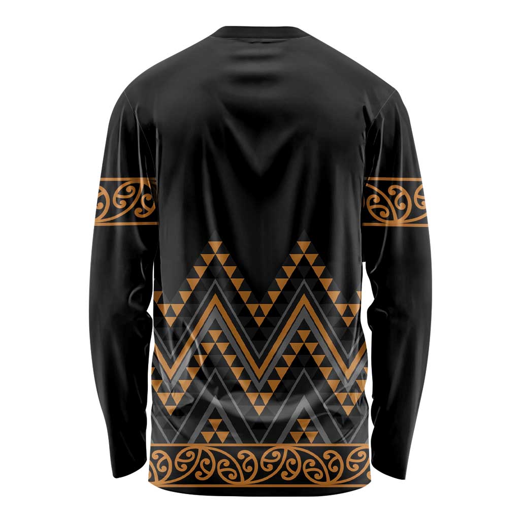 Gold Aotearoa Mangopare Kowhaiwhai and Niho Taniwha Long Sleeve Shirt Maori New Zealand LT14 - Polynesian Pride