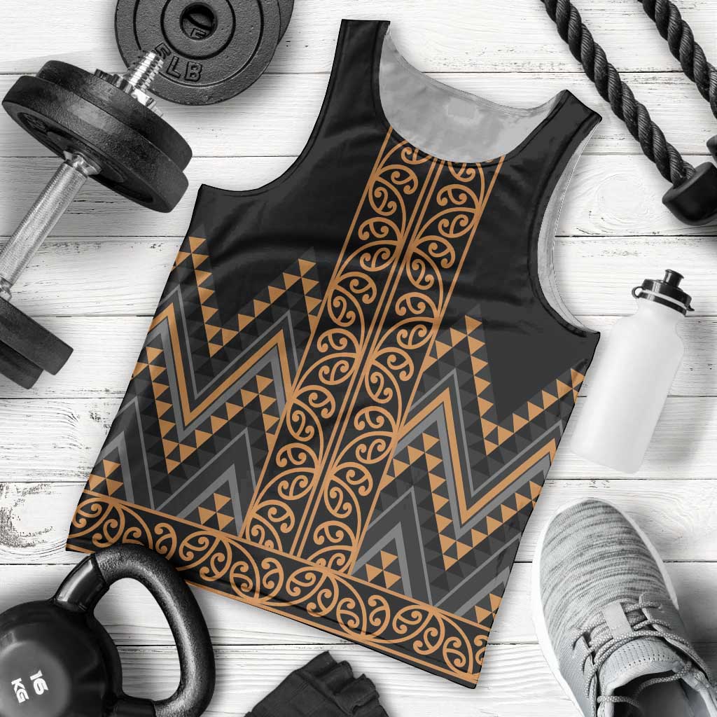Gold Aotearoa Mangopare Kowhaiwhai and Niho Taniwha Men Tank Top Maori New Zealand LT14 - Polynesian Pride