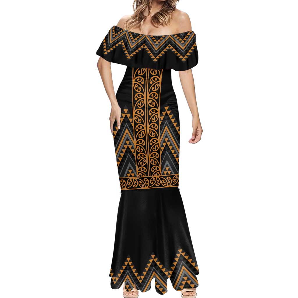Gold Aotearoa Mangopare Kowhaiwhai and Niho Taniwha Mermaid Dress Maori New Zealand LT14 - Polynesian Pride