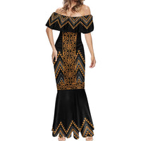 Gold Aotearoa Mangopare Kowhaiwhai and Niho Taniwha Mermaid Dress Maori New Zealand LT14 - Polynesian Pride