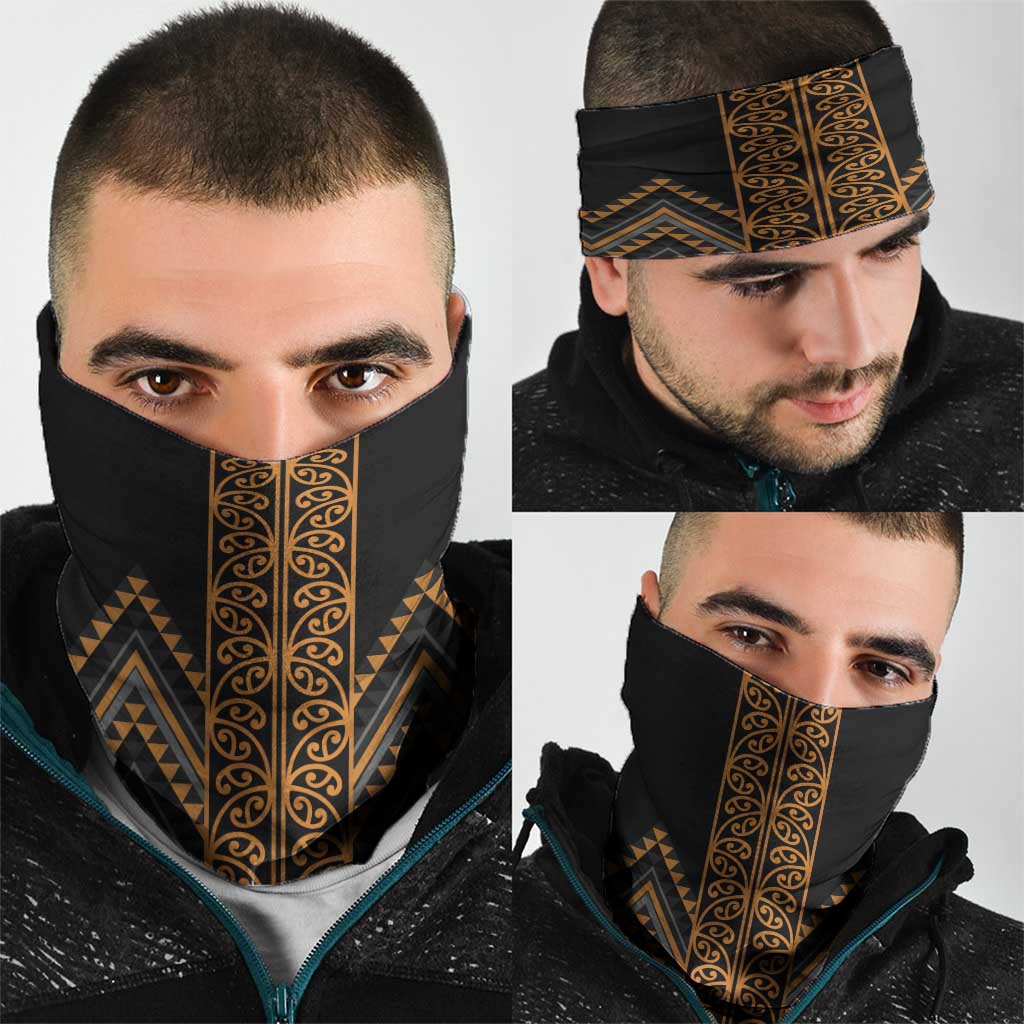 Gold Aotearoa Mangopare Kowhaiwhai Niho Taniwha Neck Gaiter Maori New Zealand - Polynesian Pride