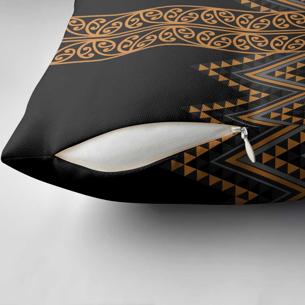 Gold Aotearoa Mangopare Kowhaiwhai Niho Taniwha Pillow Cover Maori New Zealand - Polynesian Pride