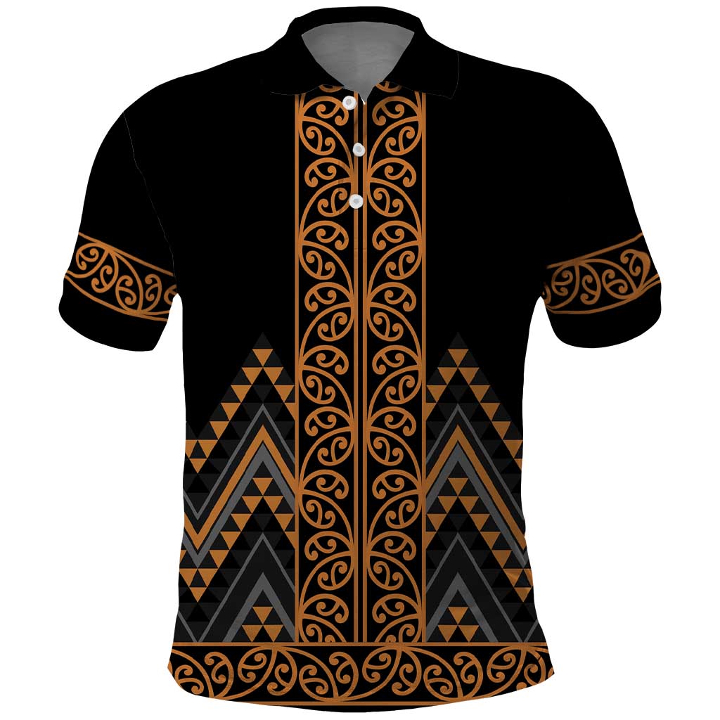 Gold Aotearoa Mangopare Kowhaiwhai and Niho Taniwha Polo Shirt Maori New Zealand LT14 Gold - Polynesian Pride