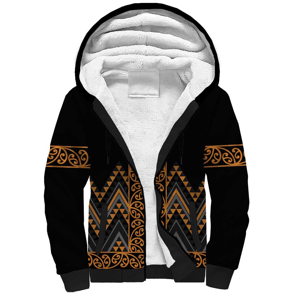 Gold Aotearoa Mangopare Kowhaiwhai and Niho Taniwha Sherpa Hoodie Maori New Zealand
