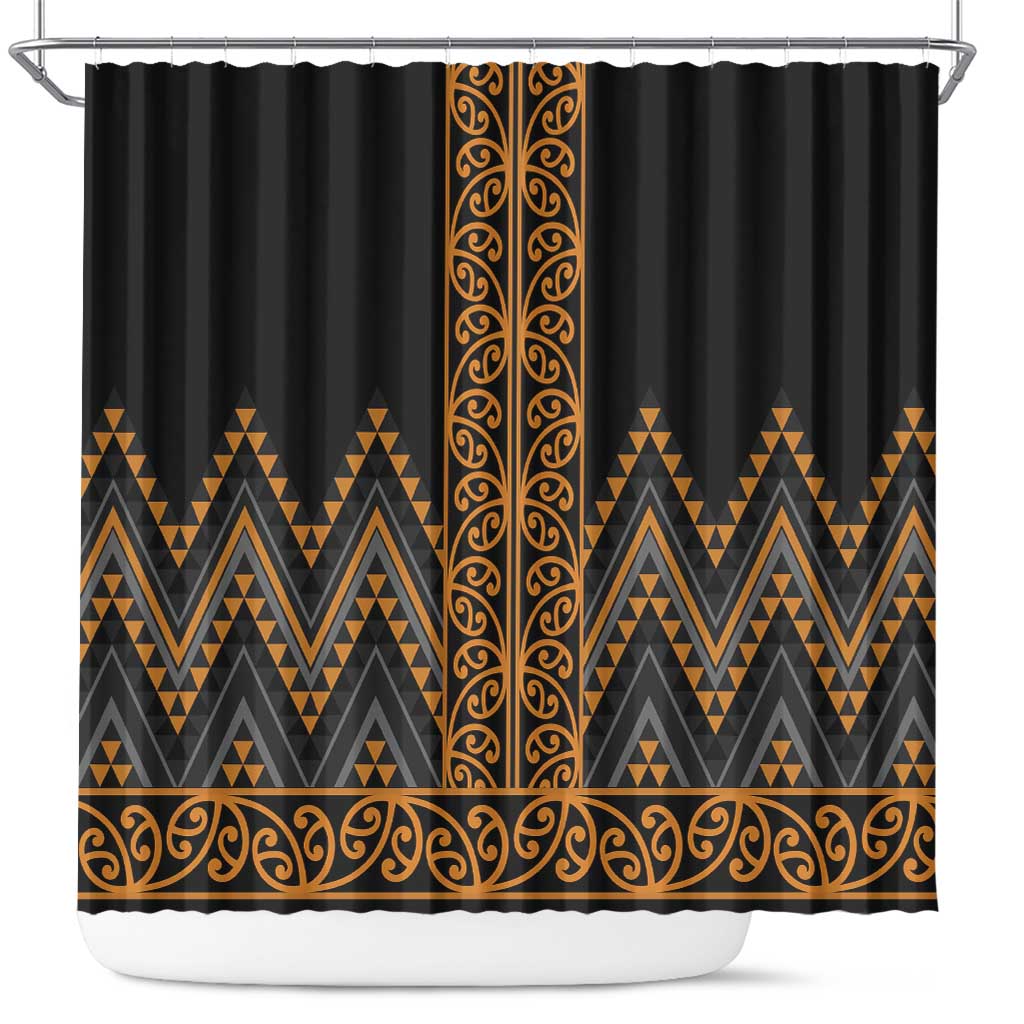 Gold Aotearoa Mangopare Kowhaiwhai and Niho Taniwha Shower Curtain Maori New Zealand LT14 Gold - Polynesian Pride