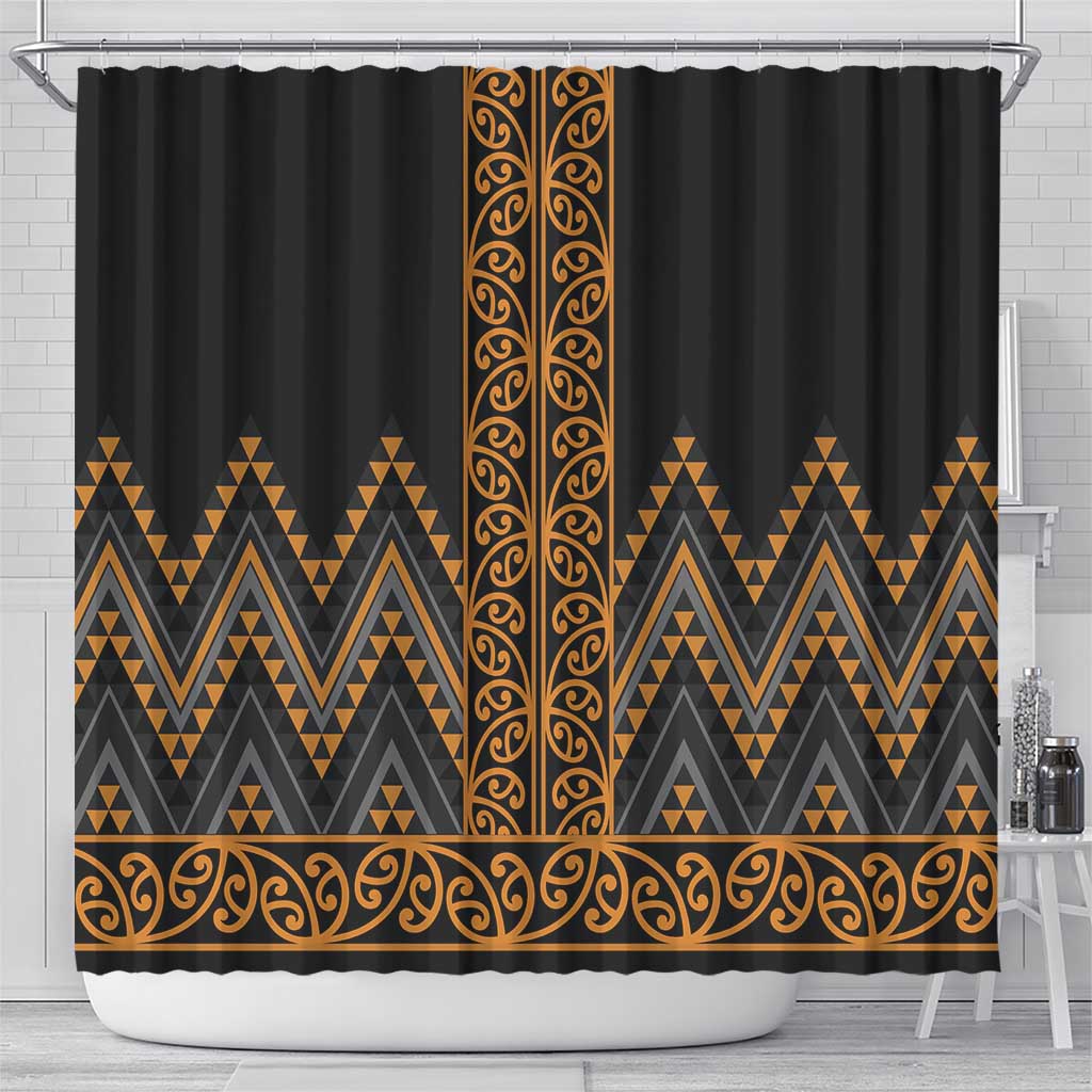 Gold Aotearoa Mangopare Kowhaiwhai and Niho Taniwha Shower Curtain Maori New Zealand LT14 - Polynesian Pride