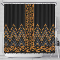 Gold Aotearoa Mangopare Kowhaiwhai and Niho Taniwha Shower Curtain Maori New Zealand LT14 - Polynesian Pride