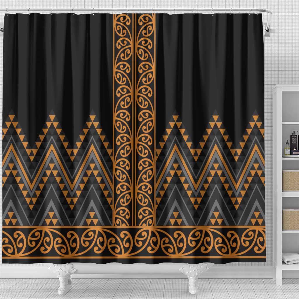 Gold Aotearoa Mangopare Kowhaiwhai and Niho Taniwha Shower Curtain Maori New Zealand LT14 - Polynesian Pride