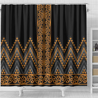 Gold Aotearoa Mangopare Kowhaiwhai and Niho Taniwha Shower Curtain Maori New Zealand LT14 - Polynesian Pride