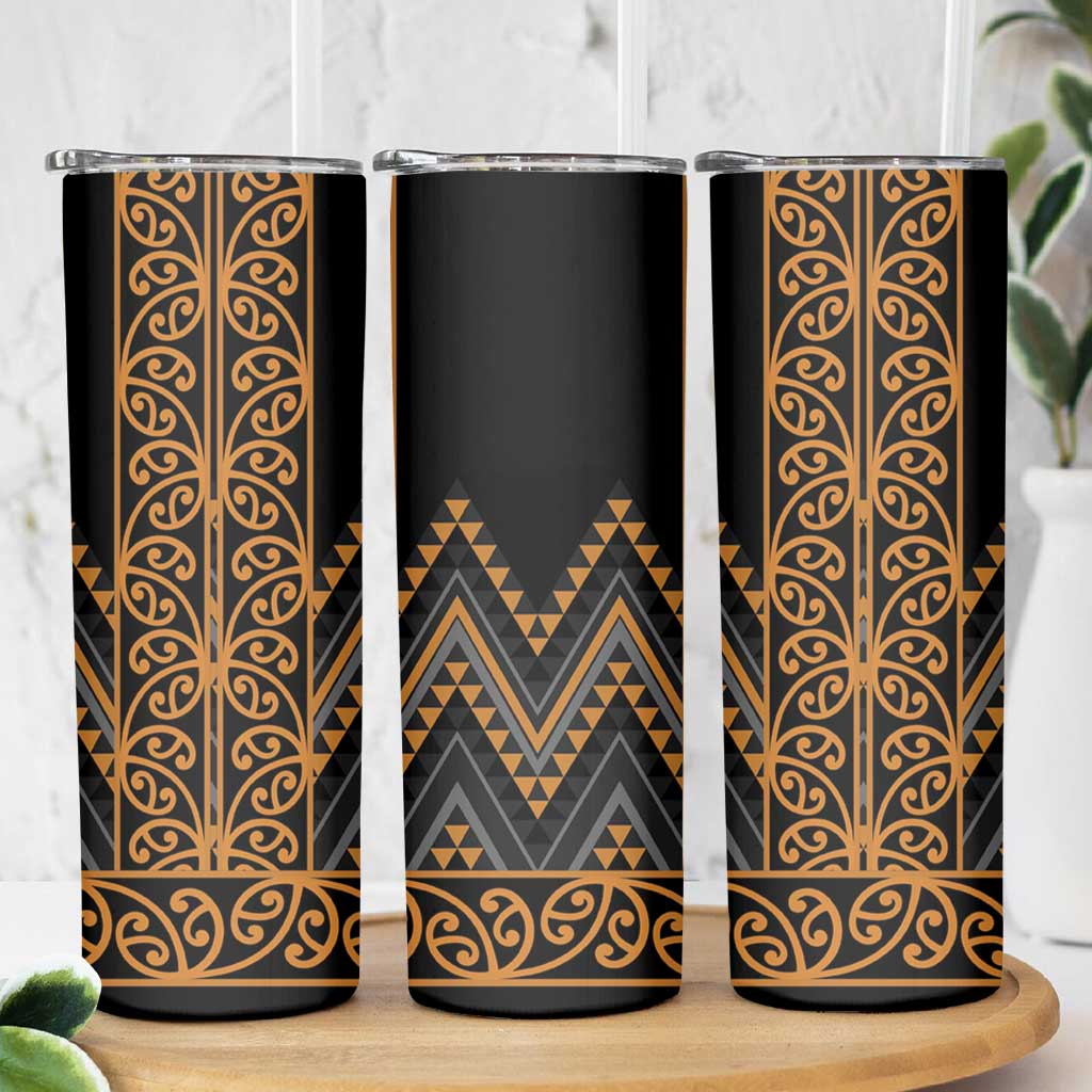 Gold Aotearoa Mangopare Kowhaiwhai and Niho Taniwha Skinny Tumbler Maori New Zealand LT14 - Polynesian Pride