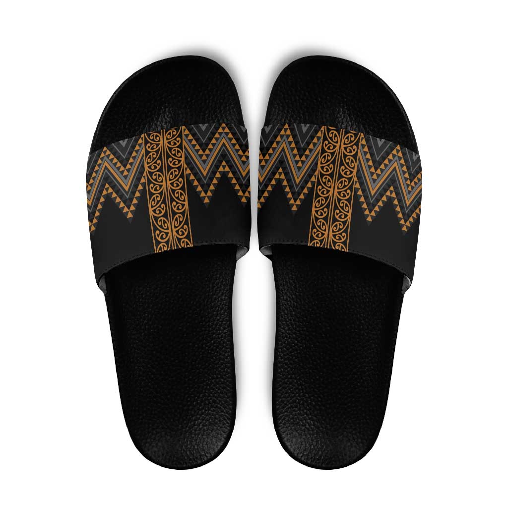 Gold Aotearoa Mangopare Kowhaiwhai Niho Taniwha Slide Sandals Maori New Zealand - Polynesian Pride