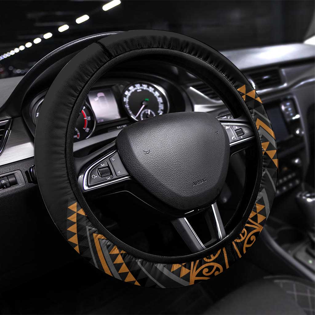 Gold Aotearoa Mangopare Kowhaiwhai and Niho Taniwha Steering Wheel Cover Maori New Zealand LT14 Universal Fit Gold - Polynesian Pride