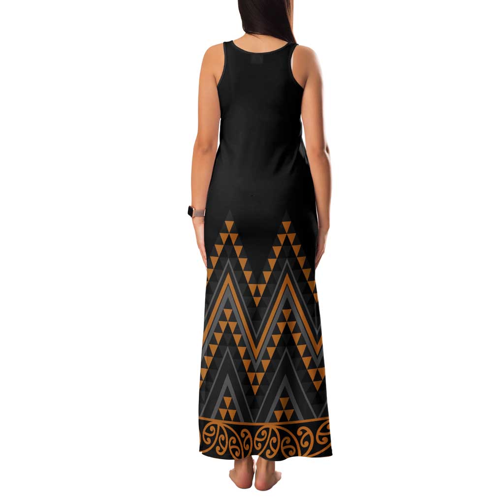 Gold Aotearoa Mangopare Kowhaiwhai and Niho Taniwha Tank Maxi Dress Maori New Zealand LT14 - Polynesian Pride