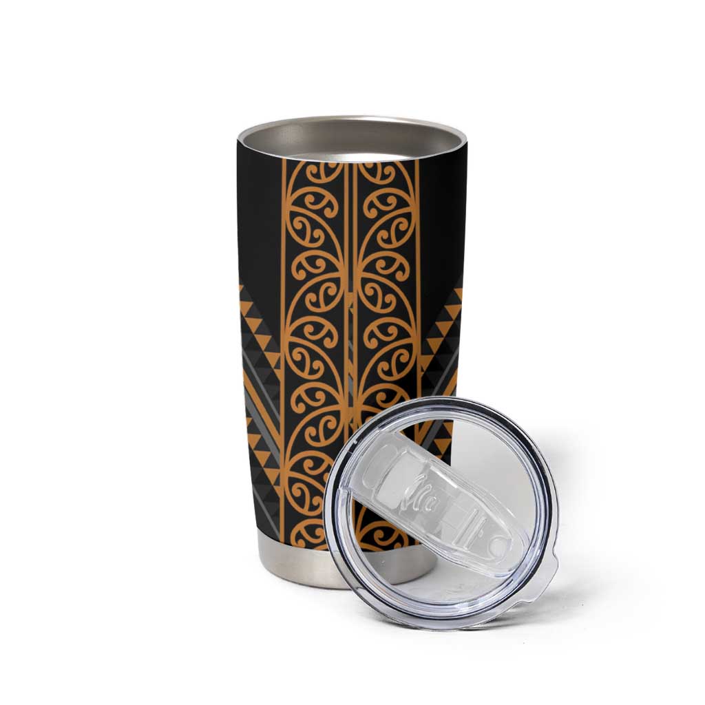 Gold Aotearoa Mangopare Kowhaiwhai and Niho Taniwha Tumbler Cup Maori New Zealand LT14 - Polynesian Pride