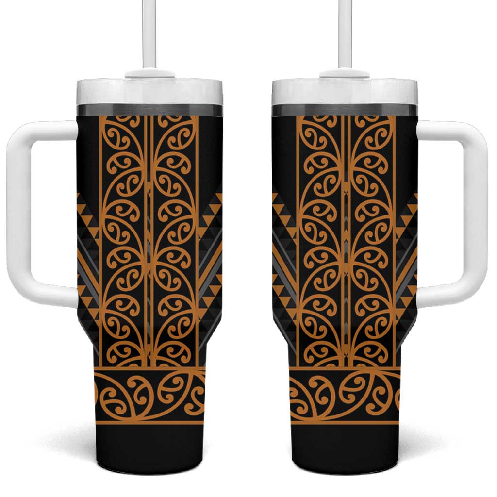 Gold Aotearoa Mangopare Kowhaiwhai and Niho Taniwha Tumbler With Handle Maori New Zealand LT14 One Size: 40 oz Gold - Polynesian Pride